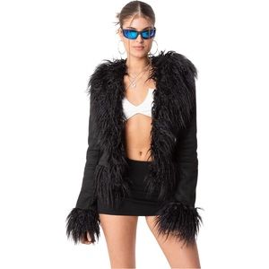 Edikted Black Faux Fur Trim Jacket